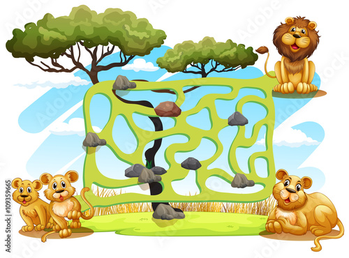 Game template with lions in the field