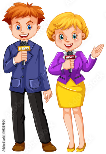 Two news reporters with microphones