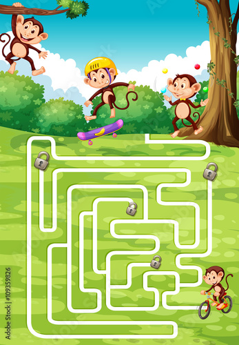 Boardgame design with monkeys in background