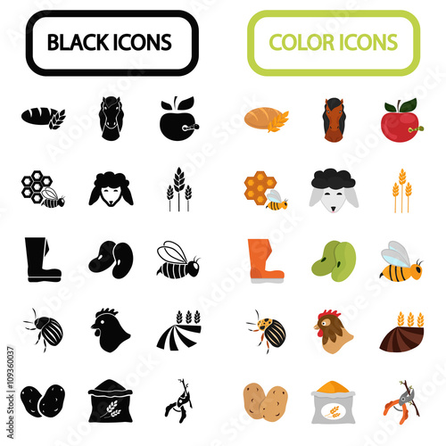 Set of color and black agriculture icons