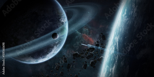 Fototapeta Naklejka Na Ścianę i Meble -  Sunrise over group of planets in space