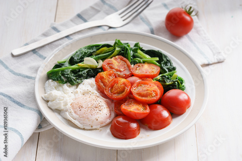 tomato and spinach salad with egg.