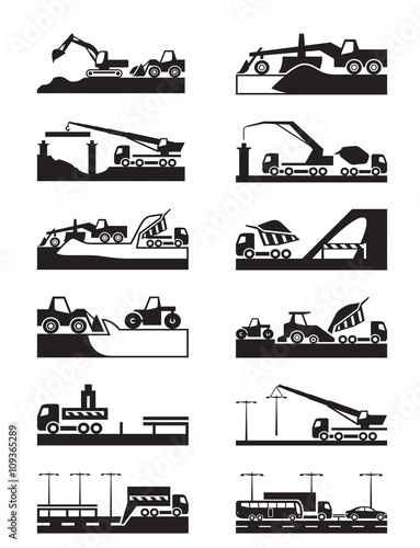 Construction of roads, bridges and tunnels - vector illustration