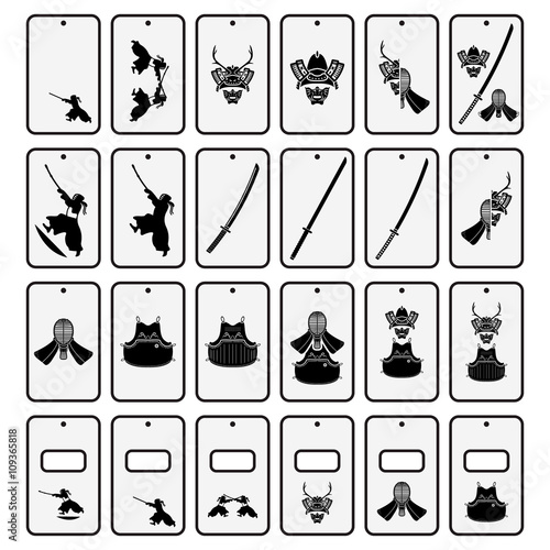 Japanese subway card holders with traditional motives set. Vector illustration.
