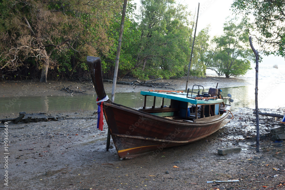 Fishing boat moored in the mangroves of Phang Nga province, Thai