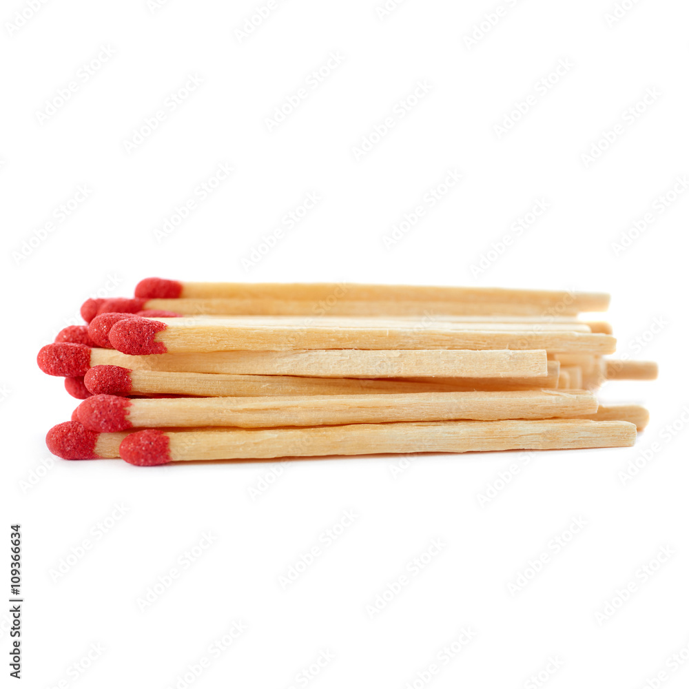 Pile of Wooden matches isolated over the white background