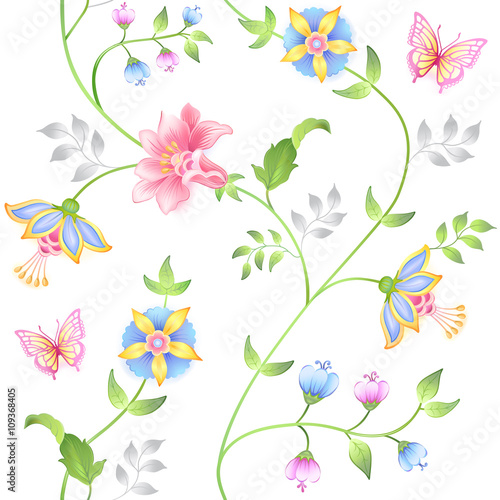 Fototapeta Naklejka Na Ścianę i Meble -  Decor floral elements seamless set