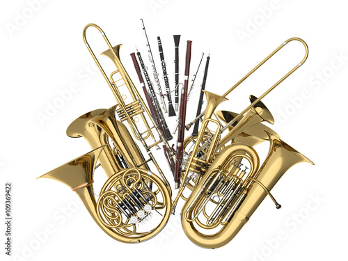 Wind musical instruments isolated on white