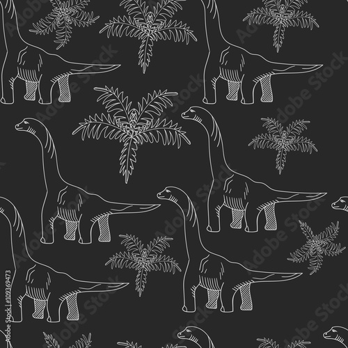 Brontosaurus chalk seamless  vector illustration