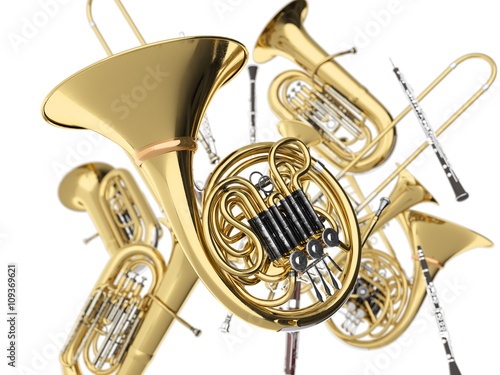 Wind musical instruments  on white