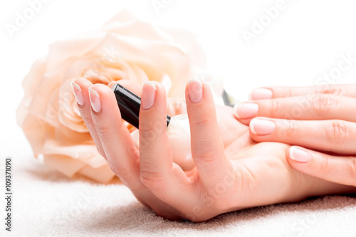 Piękne dłonie z manicure francuski