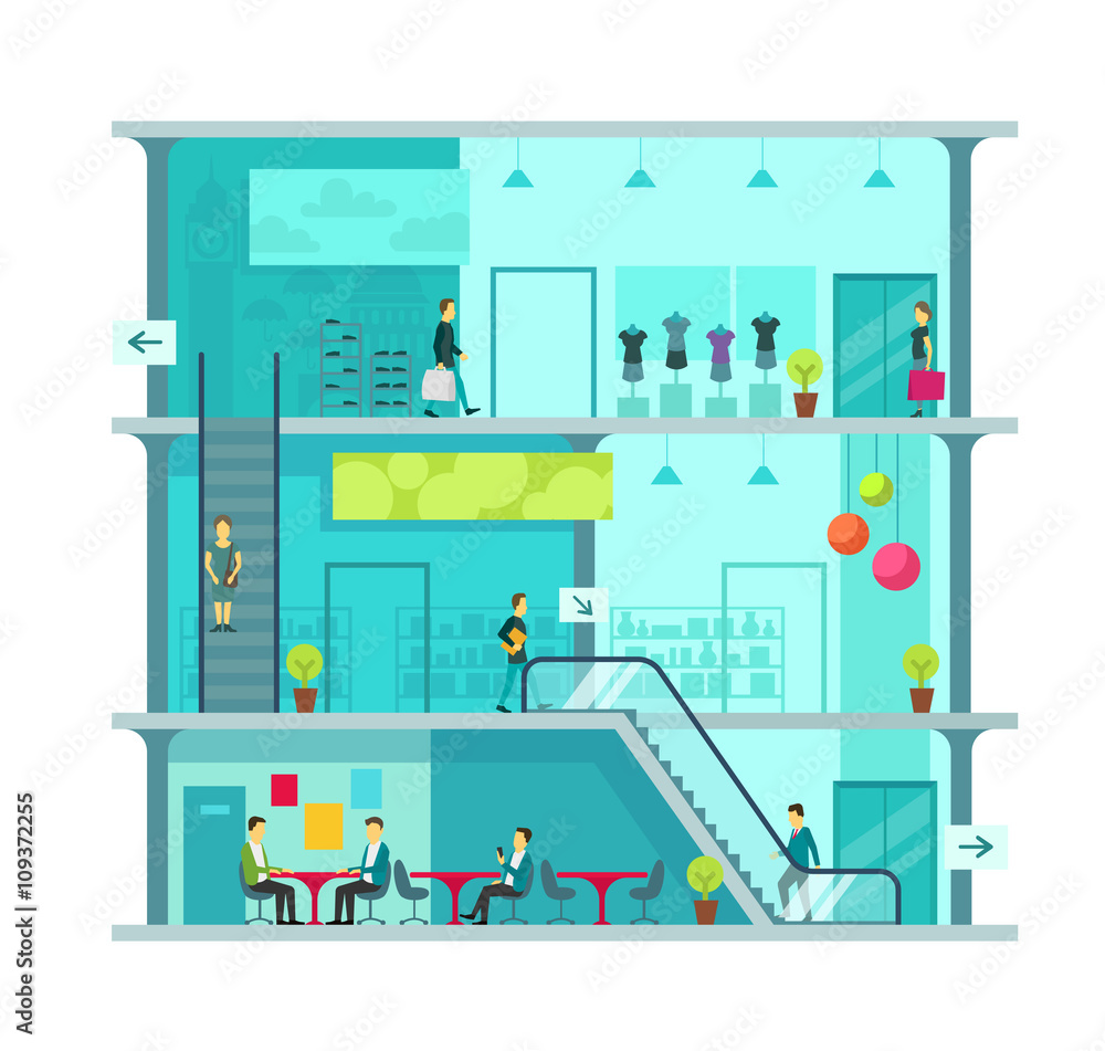 Scene inside shopping mall vector illustration Scene inside shopping mall vector illustration