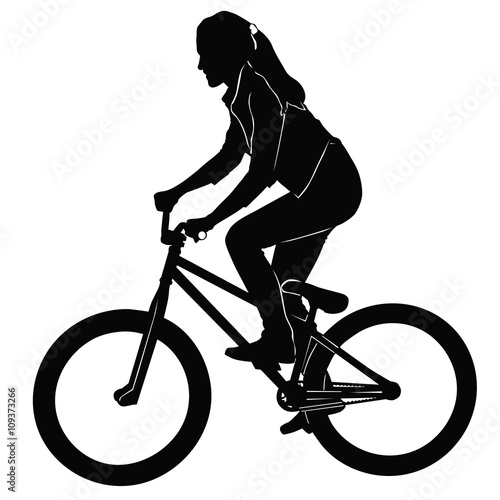 Girl  riding a bicycle in black and white