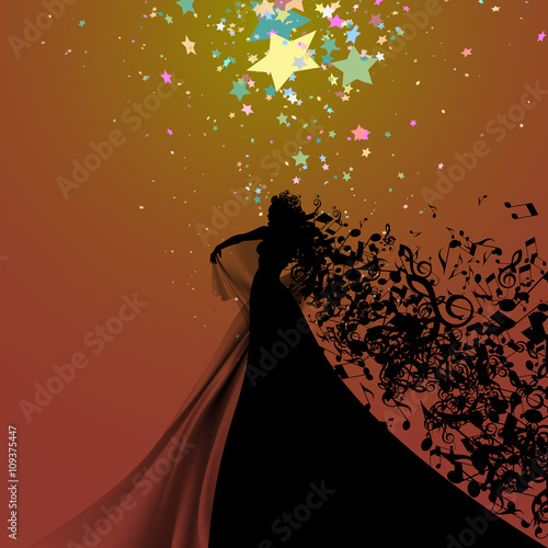 Silhouette of Opera Singer and Musical Symbols