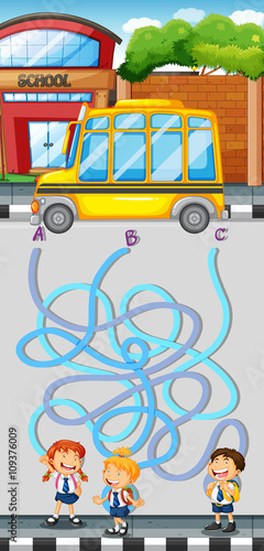 Maze game with students and school bus