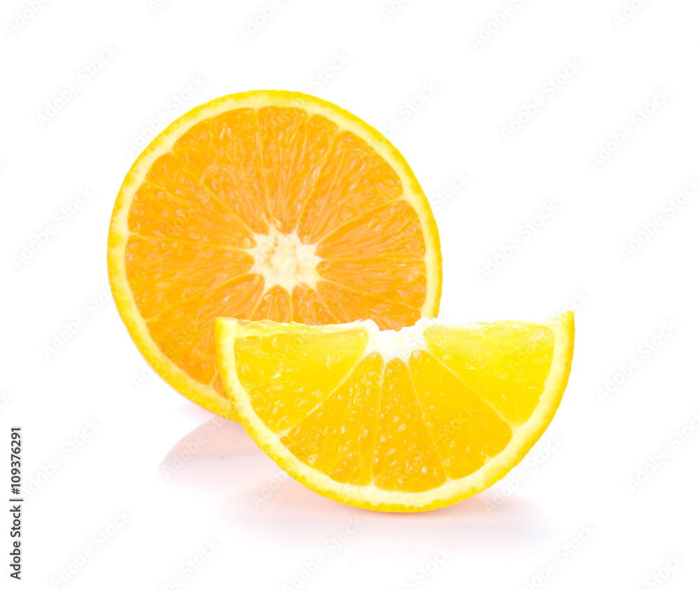 Orange cut pieces on white background. Orange cut pieces on white background.