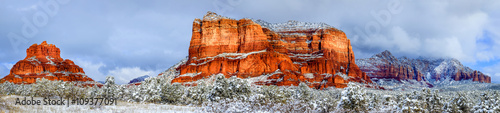 Courthouse Butte and Bell Rock under snow