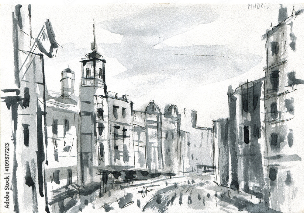 street in Madrid sketch street in Madrid sketch