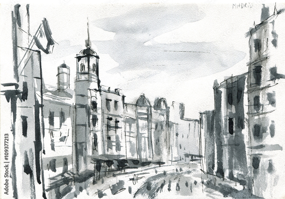 street in Madrid  sketch