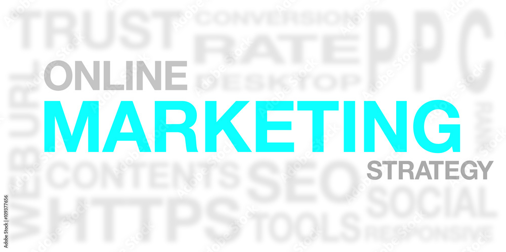 Web Marketing banner on blurry word cloud with white background Web Marketing banner on blurry word cloud with white background