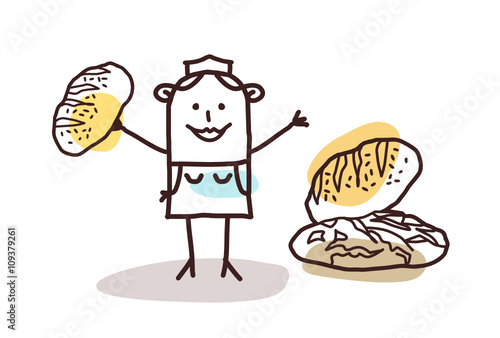 cartoon food retailer - baker and bread