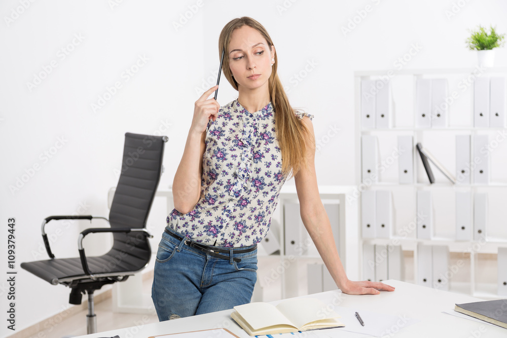 Girl at office table
