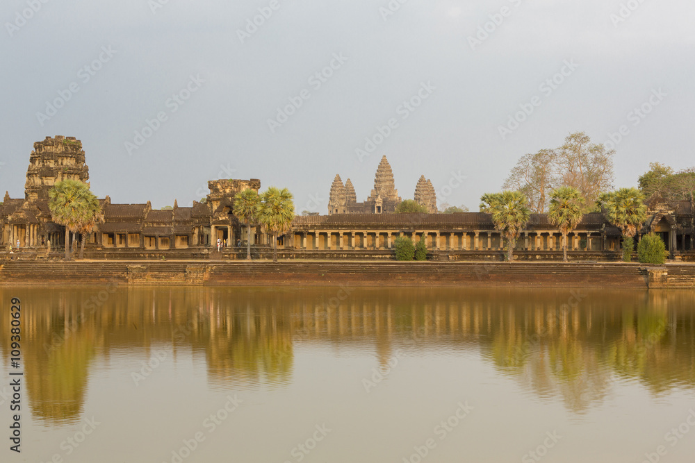 Angkor Wat temple with water reflection, Unesco site in Cambodia