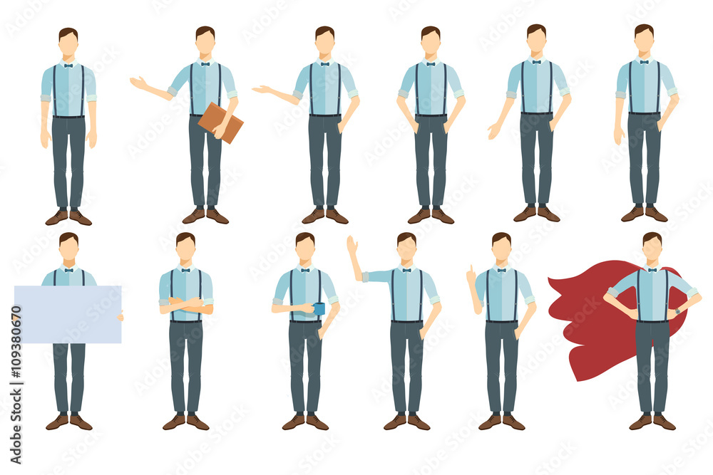 Presentation poses. Set of young people in flat style. Presentation poses. Set of young people in flat style.