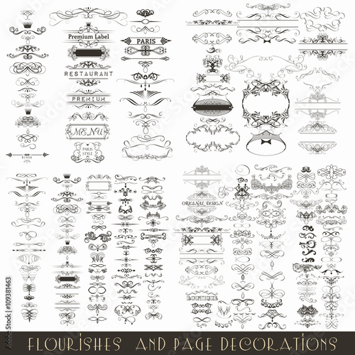 Set of vector calligraphic elements and page decorations