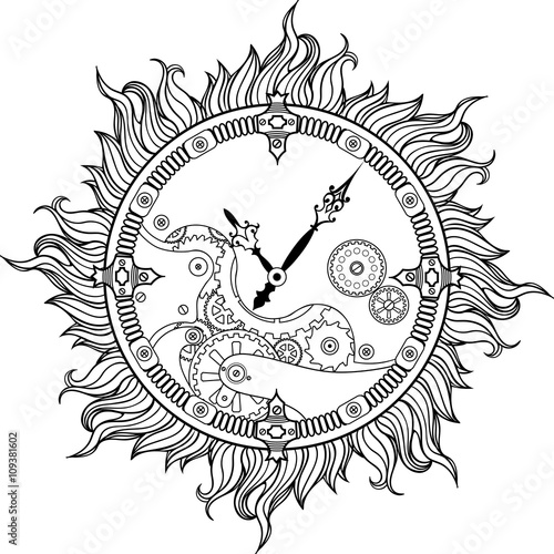 wall clock with flames of fire.