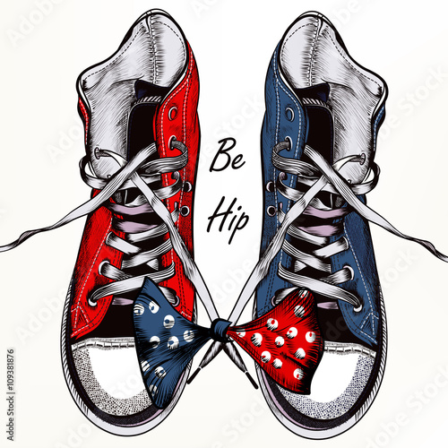 Fashion background with sports boots sneakers