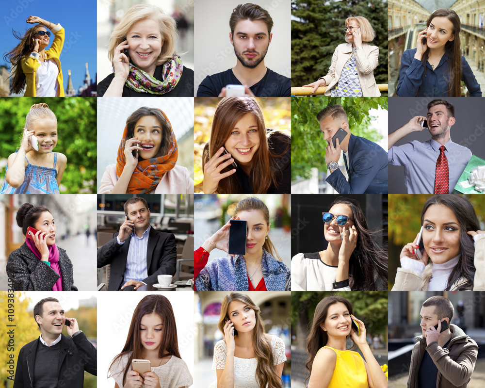 Collage People Calling By Phone Collage People Calling By Phone