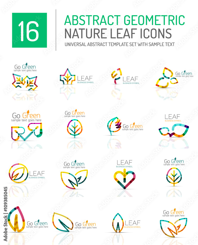 Geometric leaf icon set