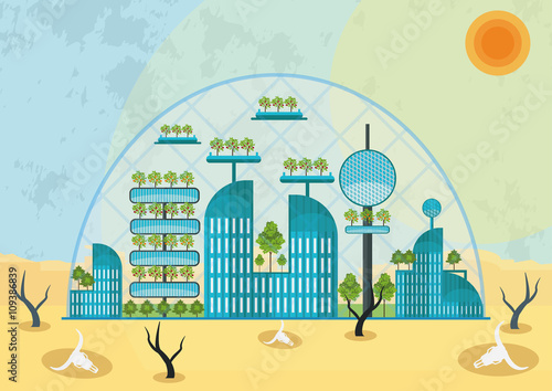 Concept of the future city - oasis in the desert 