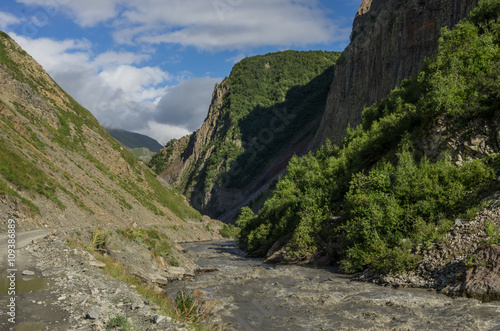 Terek river in Thurso mountain valley. Mtskheta-Mtianeti Region,