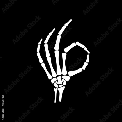White okay hand bone in black background
