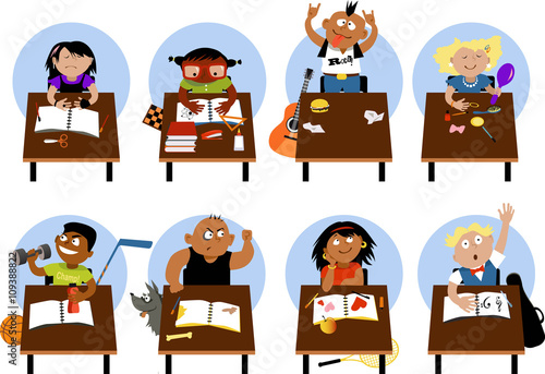 Set of diverse school children characters, isolated on white, EPS 8 vector illustration