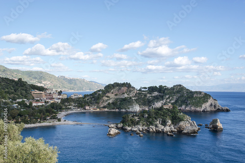 Beautiful Isola Bella beach. Taormina, Sicily in winter