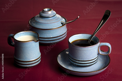coffee set on red