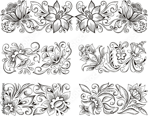 Принти на полотні symmetric elegant floral patterns