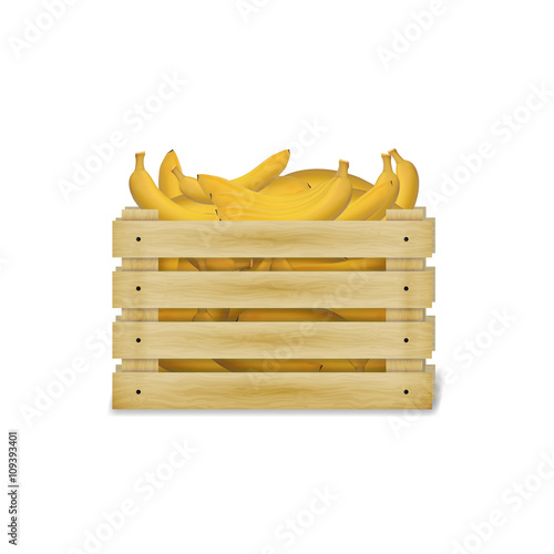 Vector illustration of wooden box with bananas