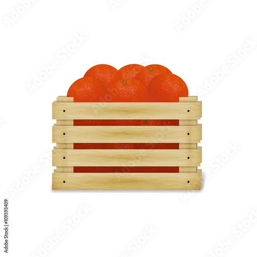 Vector illustration of wooden crate with oranges