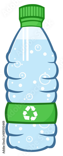 Water Plastic Bottle Cartoon Illustration With Recycled Sign