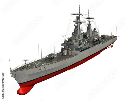 American Modern Warship On White Background