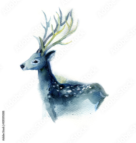 Obraz na płótnie Watercolor sketch of the beautiful blue deer on a white background. Hand drawn. 
