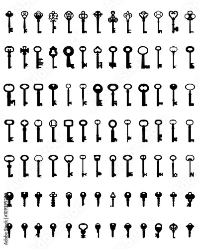 Set of black silhouettes of door keys, vector