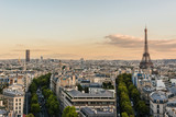 Paris view from Arc de Triomphe de l'Etoile on Sunset. France.