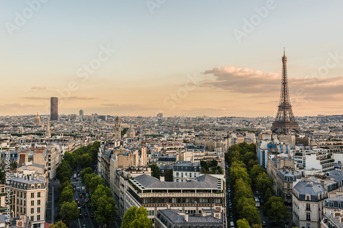 Paris view from Arc de Triomphe de l'Etoile on Sunset. France. © dbrnjhrj