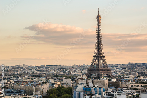 Paris view from Arc de Triomphe de l'Etoile on Sunset. France. © dbrnjhrj