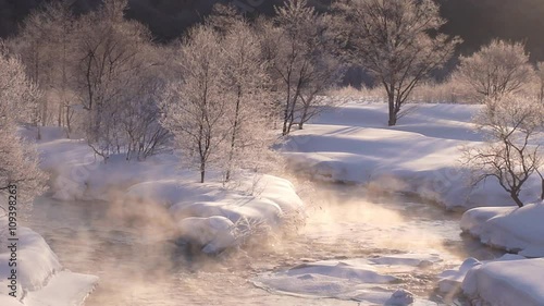 極寒の北海道黒松内町の朱太川けあらし